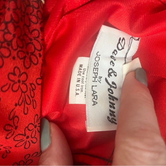 1980’s Vintage Dave & Johnny Red Peplum Midi Dress Red Floral Print with Lace​ - Picture 3 of 13